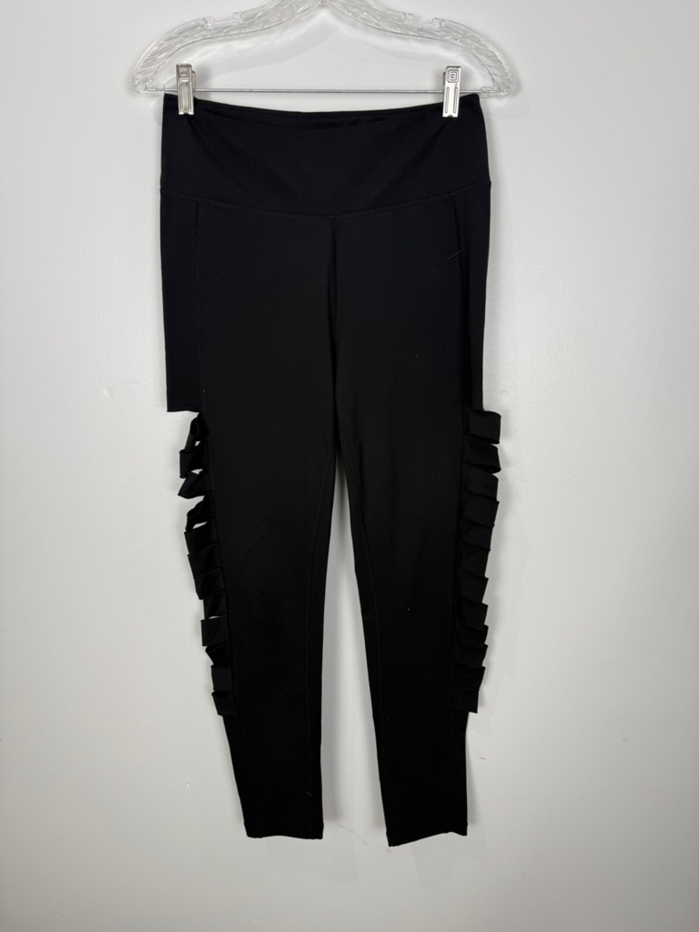 Black Ruffle Side Leggings - Women